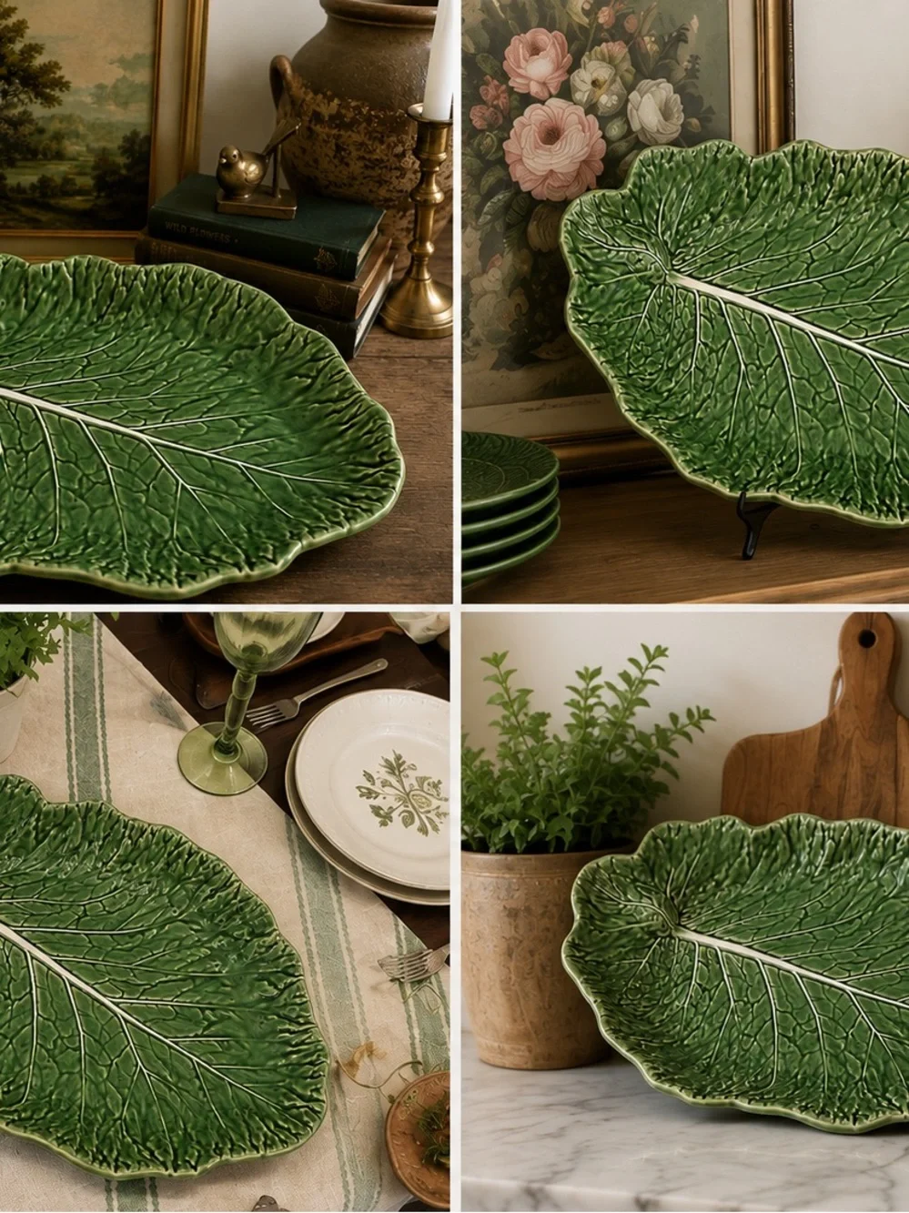 Bordallo Pinheiro Green Cabbage Leaf Serving Platter